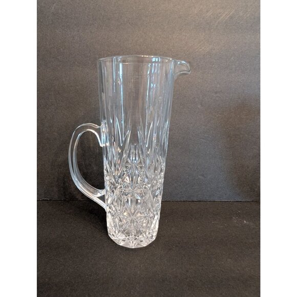 Vintage Clear Heavy Crystal Pitcher With Diamond Cut Design & Handle - Picture 3 of 4